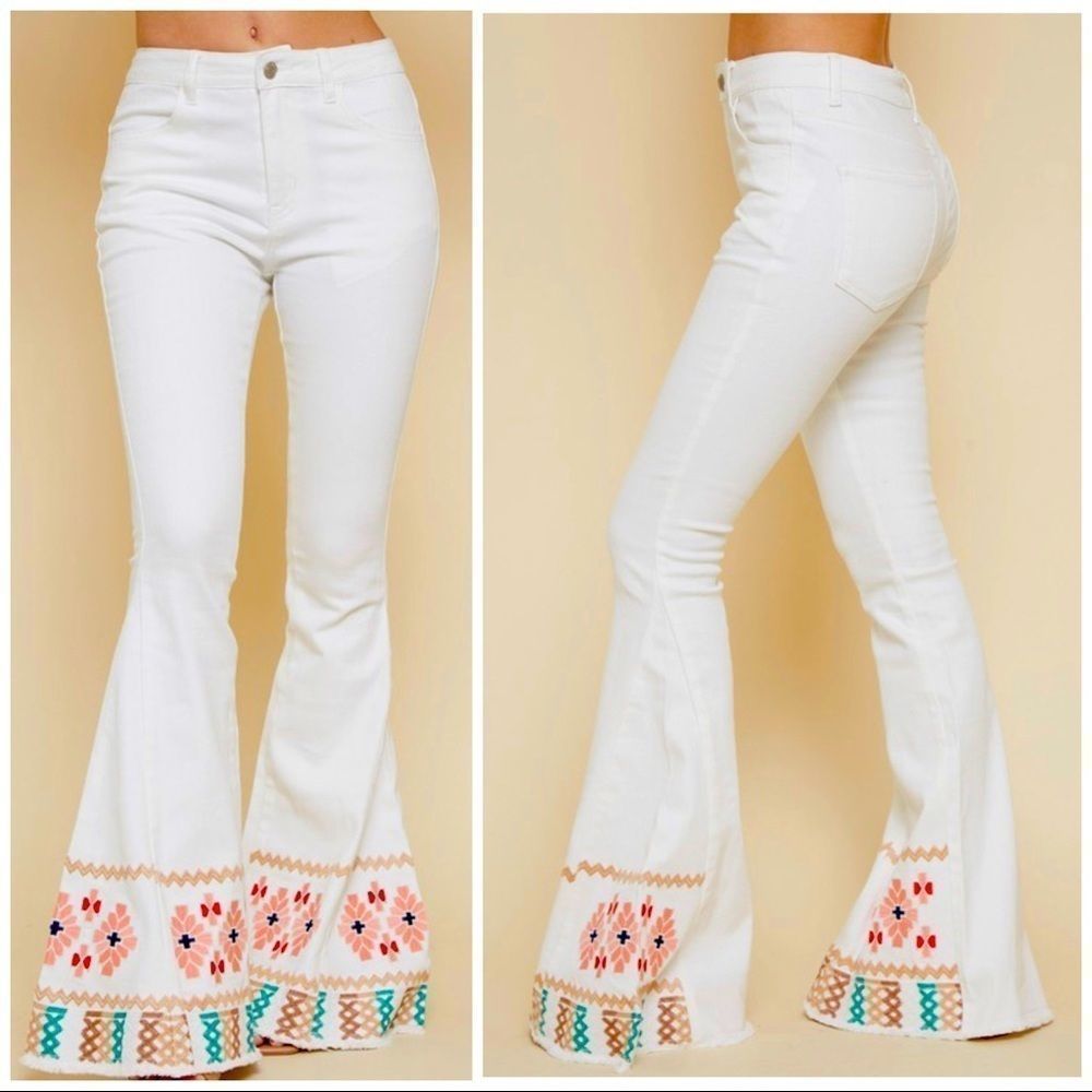 Embroidered Bell Bottom Jeans- 35” Inseam